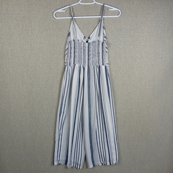 Japna Jumpsuit Womens Small Blue White Striped Cropped Beach Summer Wide Leg - Picture 2 of 7
